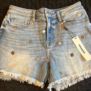 Vigoss Blue Jean Shorts with Distressed Details